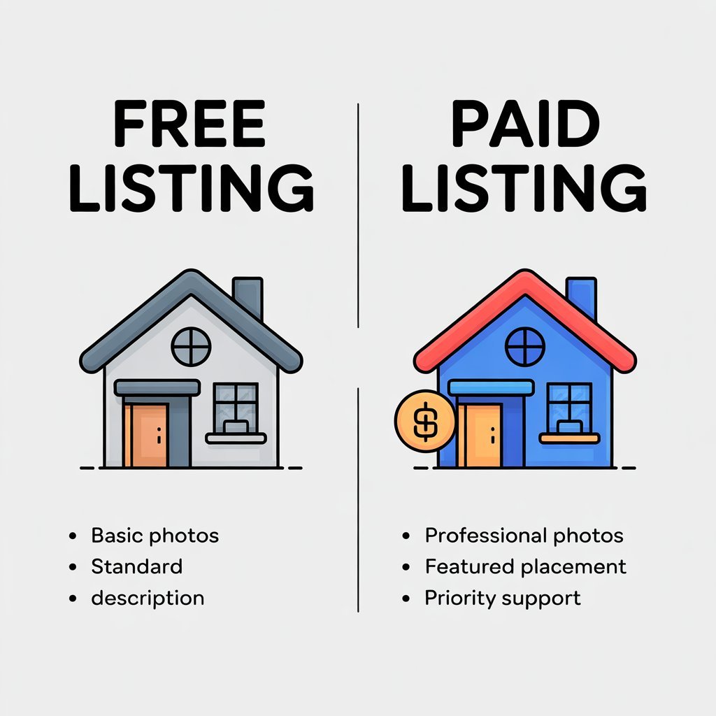 Free vs. paid listing comparison on Justdial for small businesses showing differences in visibility, basic profile features, professional photos, featured placement, and priority customer support in India.